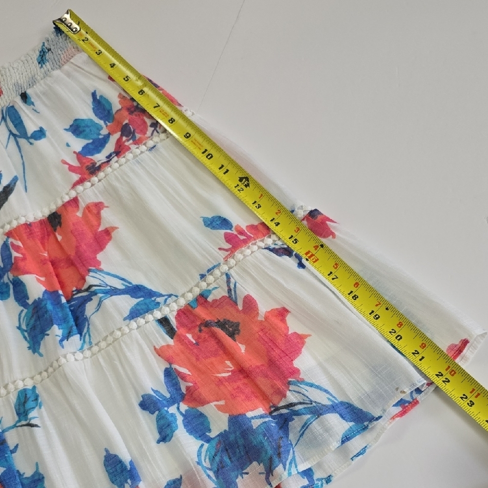 Ricki's Women's White Midi Blue Pink Floral Print Boho Tiered Lined Skirt Size S - Picture 11 of 12